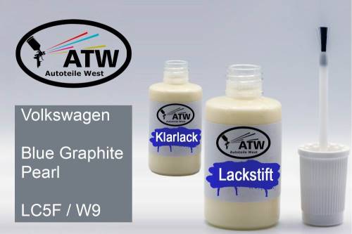 Volkswagen, Blue Graphite Pearl, LC5F / W9: 20ml Lackstift + 20ml Klarlack - Set, von ATW Autoteile West.